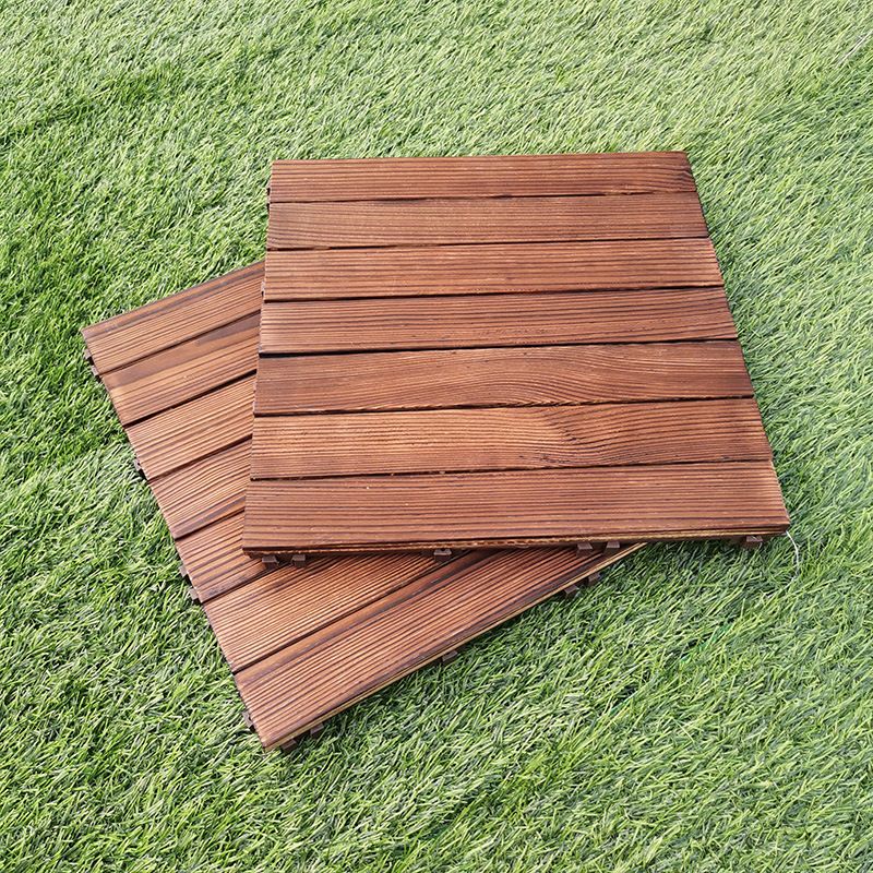 7-Slat Square Wood Patio Tiles Snap Fit Installation Outdoor Flooring Tiles