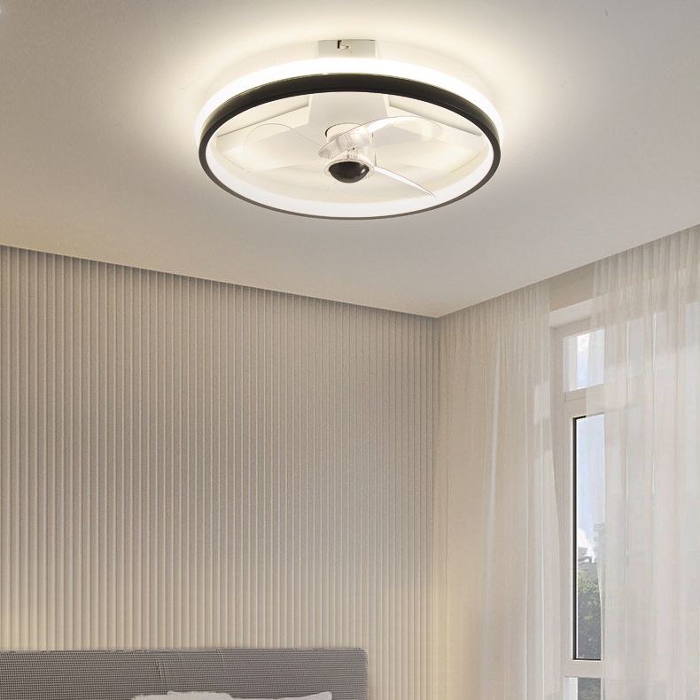 Contemporary Single White/Black Ceiling Fan Lamp LED Metallic Ceiling Fan Light