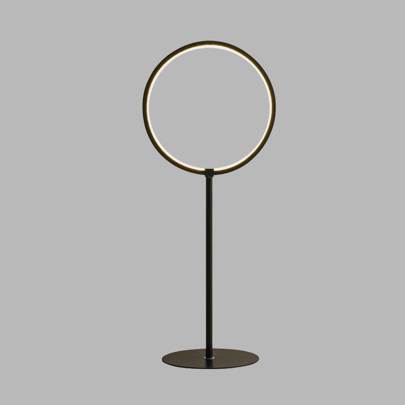 Metallic Ring Nightstand Light Minimalist LED Small Desk Lamp in Black for Bedroom