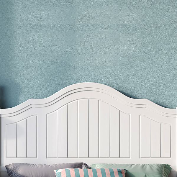 Solid Wood Panel Bed Frame with Headboard, Scandinavian Bed in White