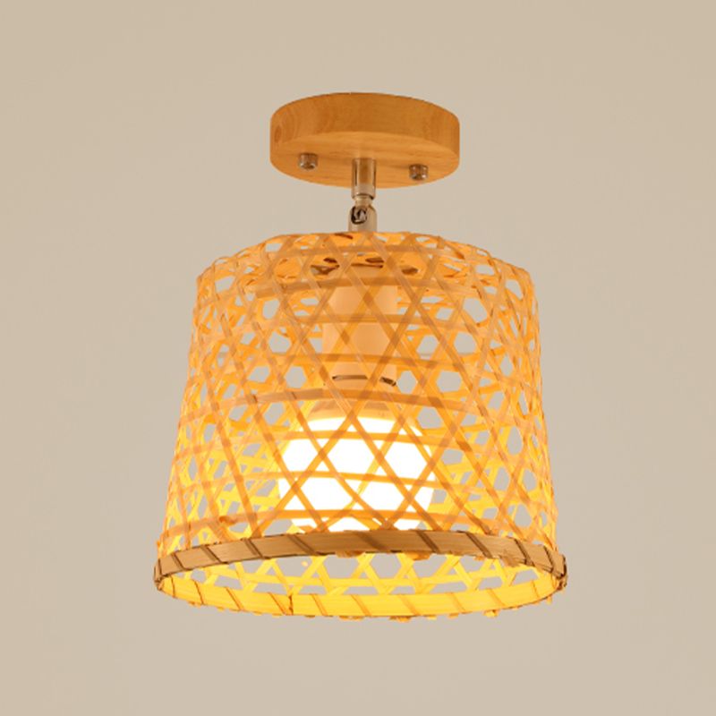 Asian Style Ceiling Lamp Bamboo Flush Mount Lighting for Hallway