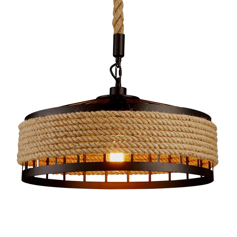 12 "/16" /19.5 "W 1 Bulb Pendulum Light Lodge Sushi House Drop Pendant met Barn Roped Cage in Brown