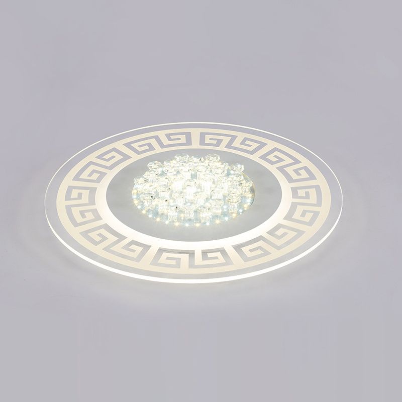 Extra-Thin Round Acrylic Flush Light Modern LED White Flush Mount Ceiling Light Fixture with Crystal Accents