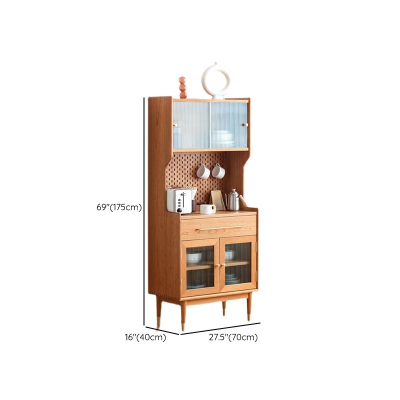 Modern Glass Doors Dining Hutch Pine Storage Cabinet for Living Room