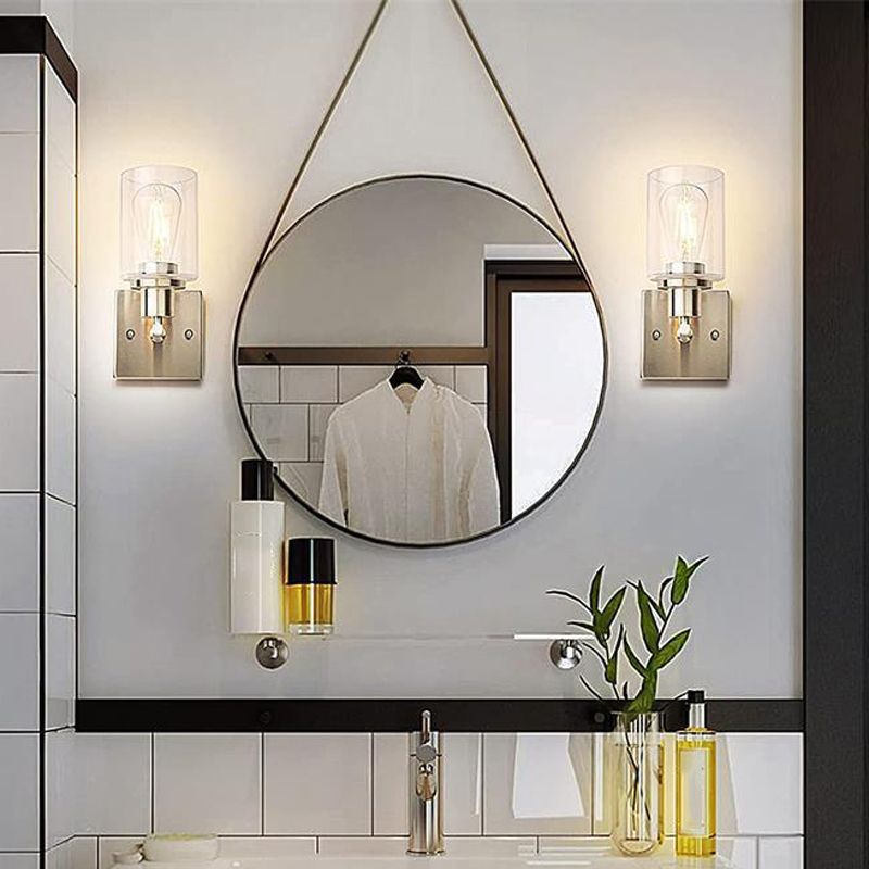 Metal Industrial Wall Sconce Cylinder Shape Vanity Lamp with Glass Shade for Bathroom