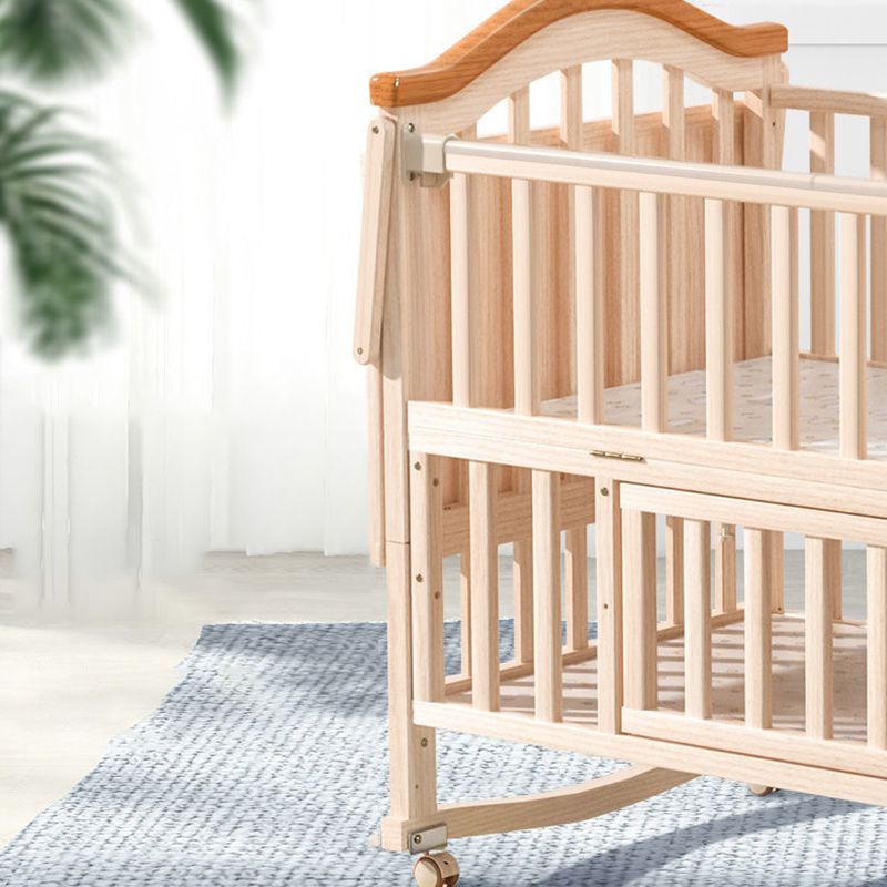 Convertible Crib Bed Solid Wood Mattress Nursery Bed with Guardrail