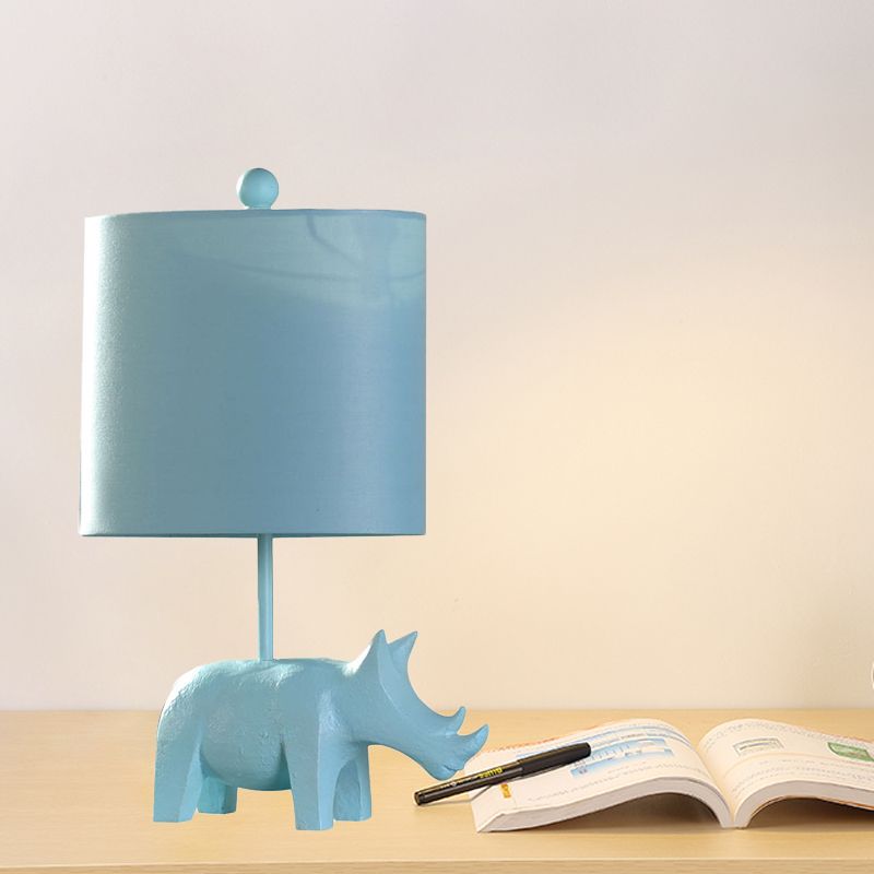 Cartoon 1 Bulb Table Lamp Pink Elephant/Peacock Blue/Yellow Rhinoceros Nightstand Light with Drum/Flared/Chevron Fabric Shade