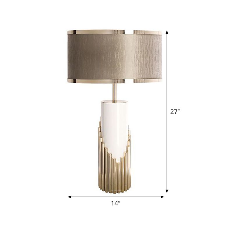 1 Head Living Room Desk Light Modern Gold Table Lamp with Cylindrical Fabric Shade