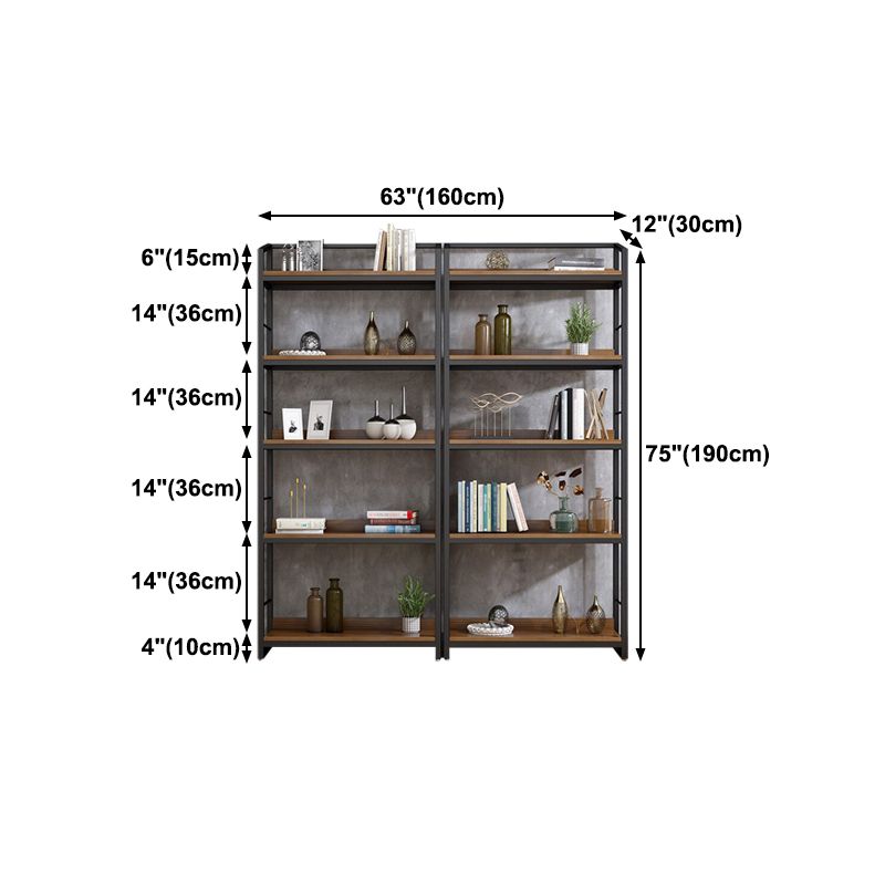 Industrial Style Bookshelf Open Back Solid Wood Bookcase for Home Office