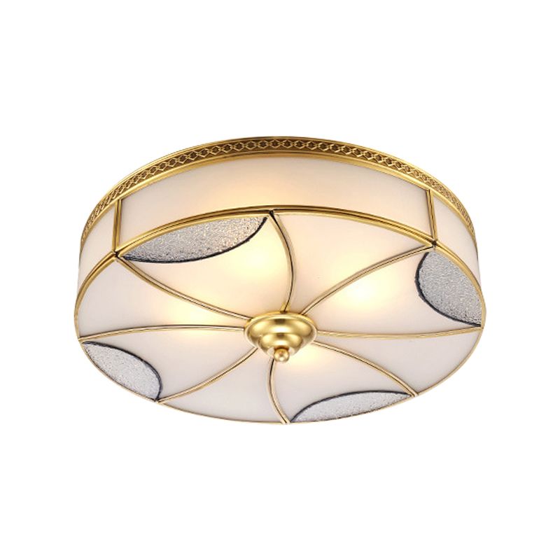 Brass 4 Lights Flushmount Light Vintage Frosted Glass Round Ceiling Flush Mount for Living Room