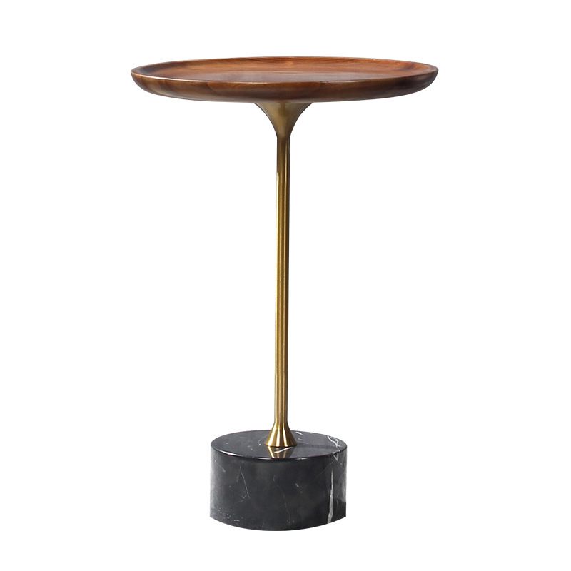 Pedestal Design Cocktail Table Brown Wood Top Marble Pedestal Coffee Table