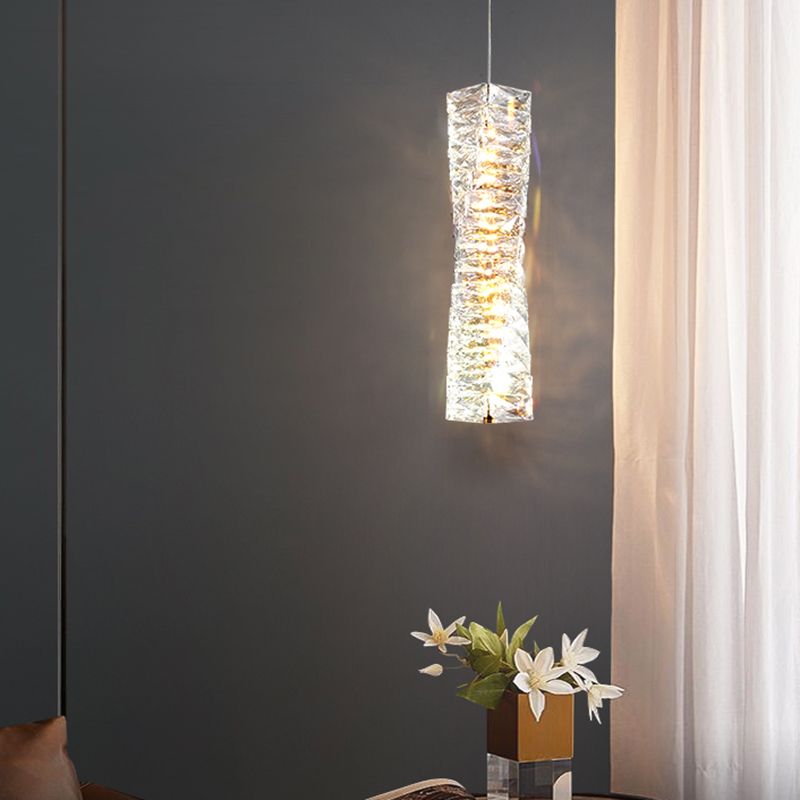 Postmodern Style Crystal Pendant Light Cuboid LED Hanging Pendant for Bedroom