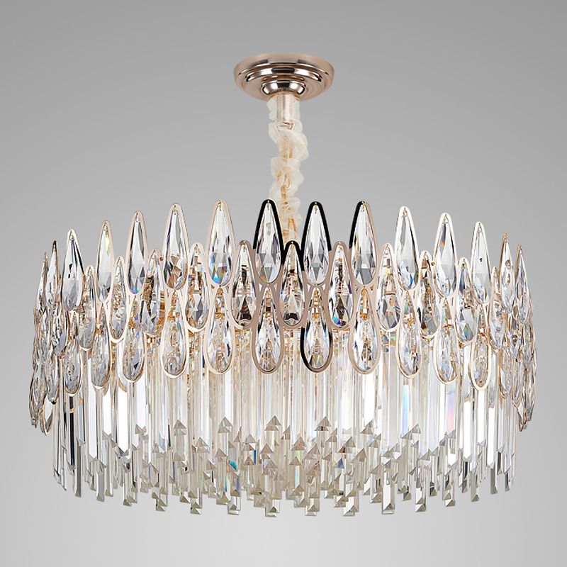 Contemporary Round Pendant Light Fixture Crystal Living Room Chandelier in Clear