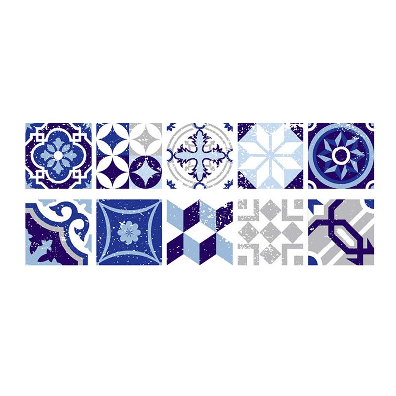 Mediterranean Geometric Tiles Wallpapers for Kitchen 10 Pieces 8' x 8" Wall Decor in Blue, Stick On