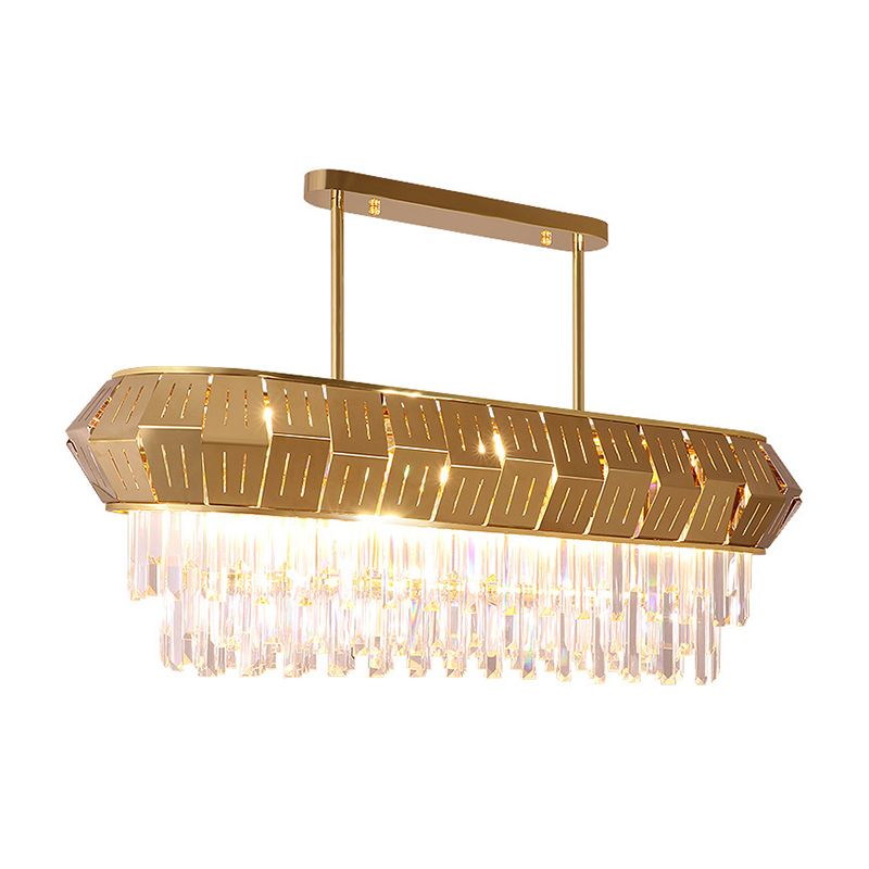 Gold Linear Chandelier Light Luxurious Crystal LED Hanging Lamp for Living Room, 35.5"/47" Long