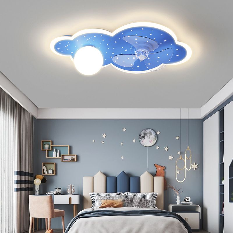 Blue Fan with Light Modernism Metallic LED Ceiling Fan for Home