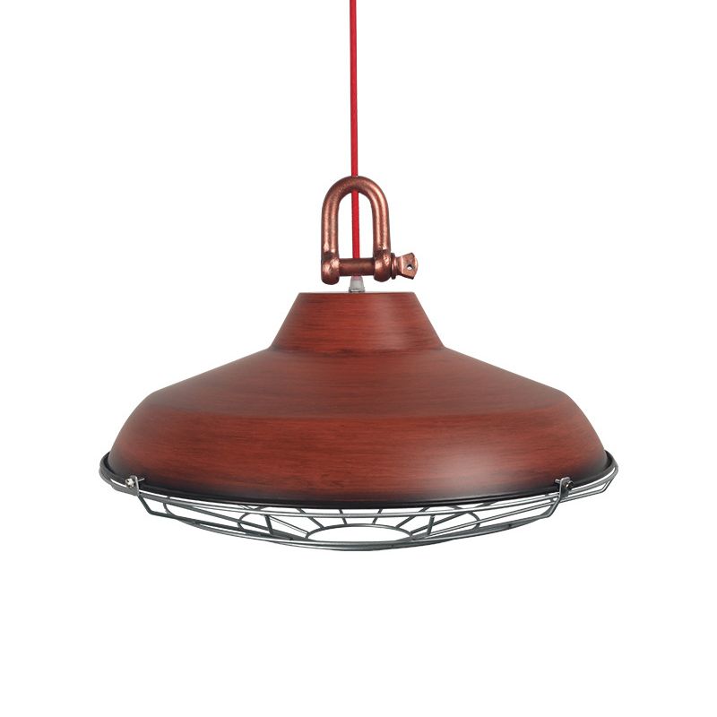 Vintage Covered Cage Hanging Ceiling Light 1 Light Metal Pendant Lighting in White/Copper/Red Brown