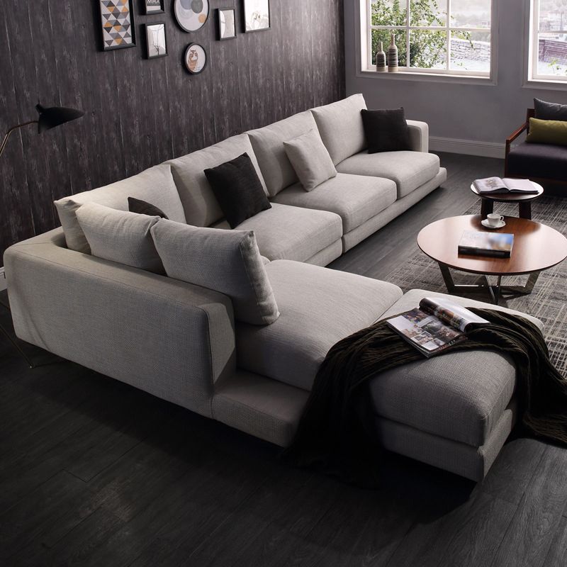 Square Arm  Sectional for Living Room with Pillowed Back Cushions