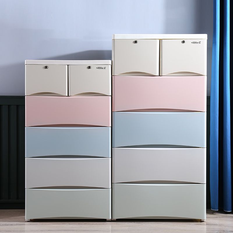 Nordic Plastic Nursery Dresser Vertical Kids Nightstand with 5/6 Drawers for Room