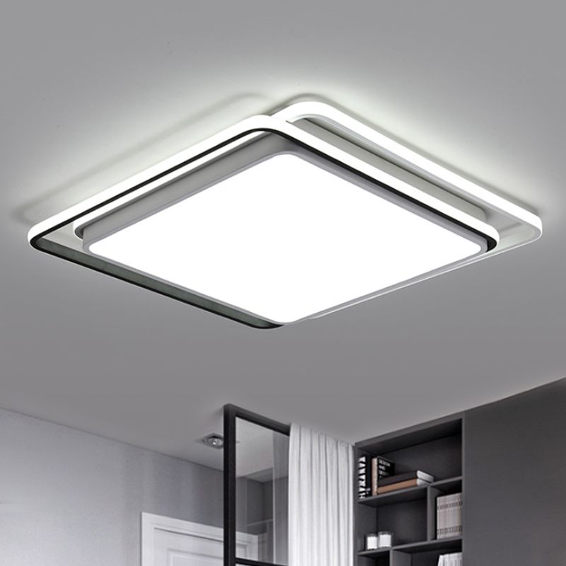 Minimalist Square Ceiling Mount Lamp Metal LED Living Room Flush Ceiling Light in White/Warm Light, 15"/19" Wide