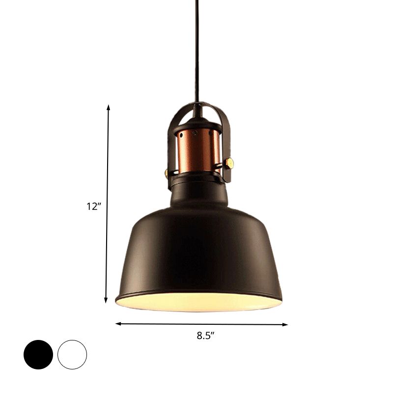 Metallic Barn Ceiling Pendant Vintage Style 1 Light Restaurant Ceiling Pendant Lamp with 47" Hanging Cord in Black/White