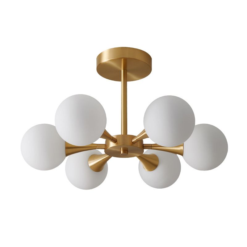 Cream Globe-Shaped Ceiling Chandelier Minimalism Glass Chandelier Lighting Fixture