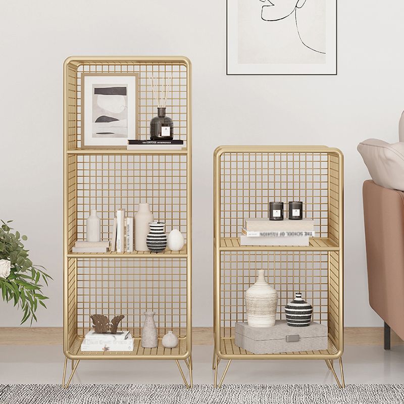 Glam Iron Standard Bookshelf Gold and Black Vertical Bookcase for Bedroom