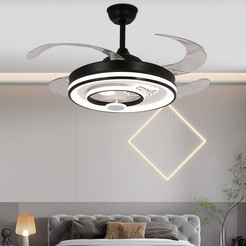 Minimalist LED Ceiling Fan Light Drum Shape Fan Ceiling in Black