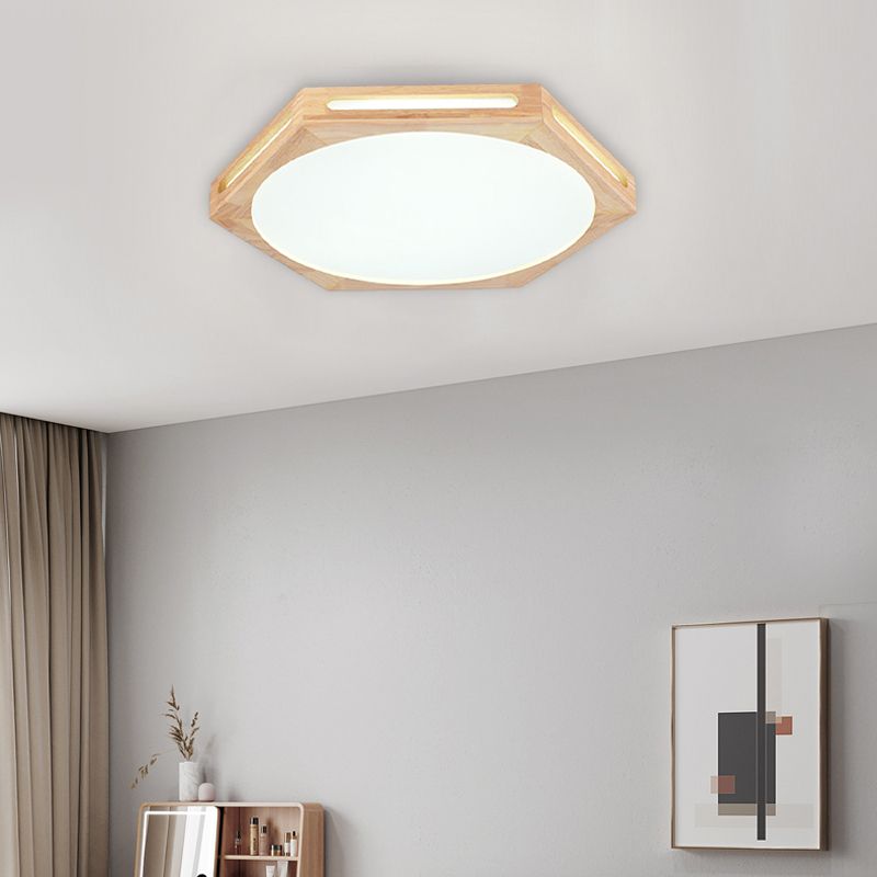 LED Modern Wood Flush Mount Hexagon Shape Ceiling Light with Acrylic Shade for Living Room