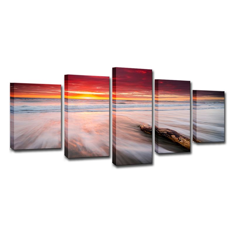 Orange Twilight at Beach Canvas Seascape Modern Multi-Piece Wall Art Print for Bedroom