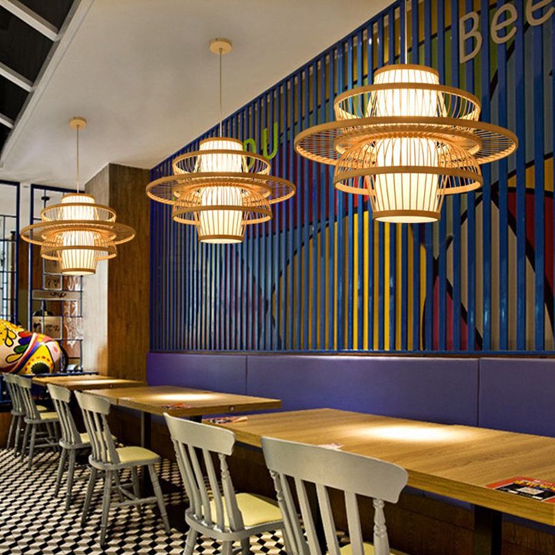 Rattan Geometrische Suspensionslicht 1 hängende Lampen für das Restaurant