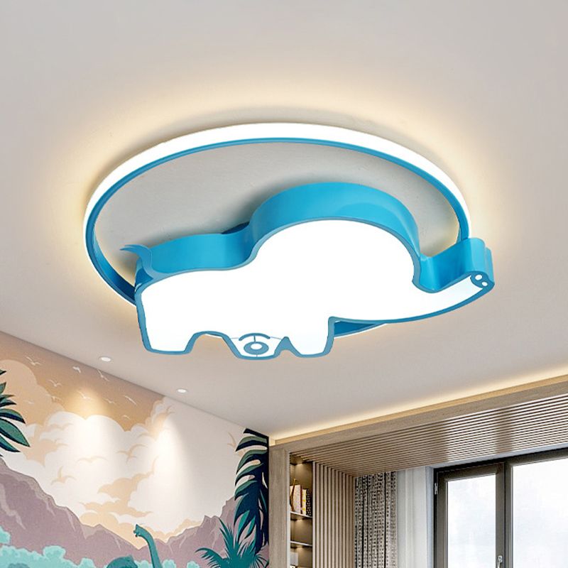 Cartoon LED Flush Decke Hellblau Auto/Elefant/Viin Flush montiert Lampe mit Acryl Schatten für Nursery