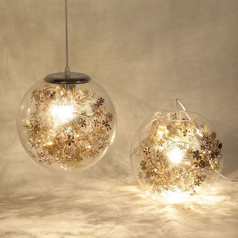 Bedroom Simple One Bulb Hanging Light Kit Globe Lucency Glass Pendant Lamp