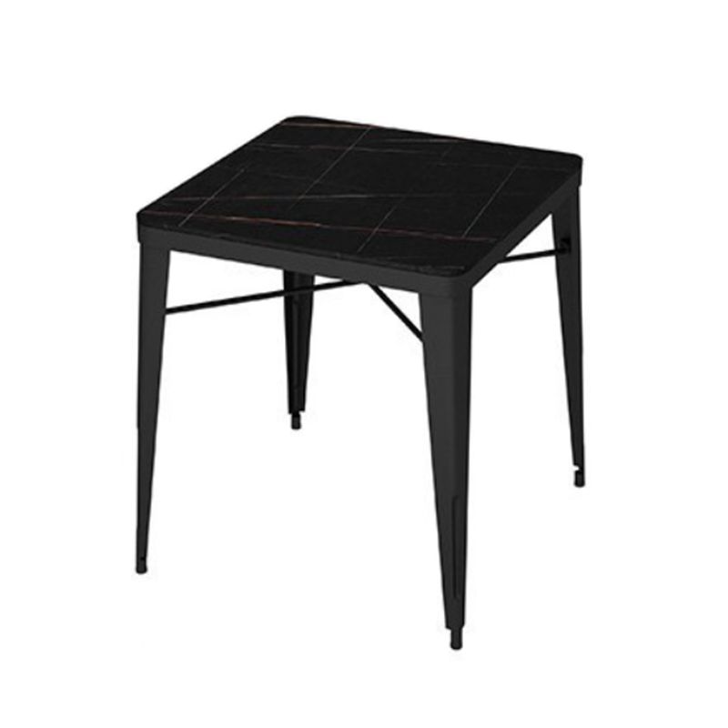 Outdoor Black Stone and Iron Patio Table Contemporary UV and Rust Resistant Dining Table