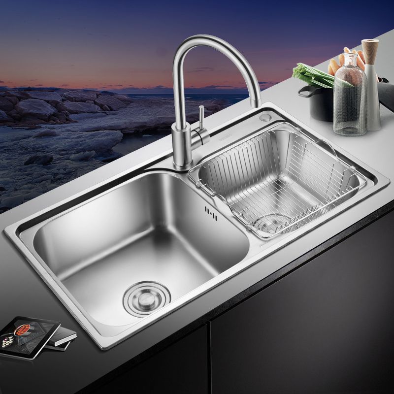 Stainless Steel Double Sink Kitchen Sink 2 Holes Drop-In Sink