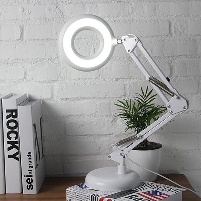 Acryl Ring Reading Book Light Moderne LED LED White Tischlampe mit verstellbarem Arm