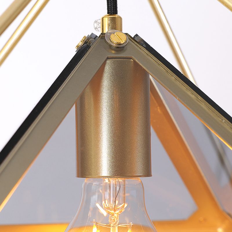 Schwarz/Gold/Bernsteinglas 1-Licht-Tropfen Anhänger kolonialer Diamantform Deckenleuchte mit außen Eisenrahmen