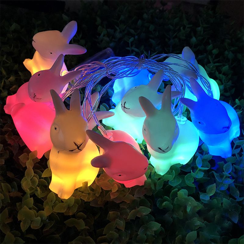 Simple Rabbit Plastic Festoon Light 4.9 Ft Long 10 Heads LED Lamp String in White for Courtyard, Warm/White/Multi Color Light