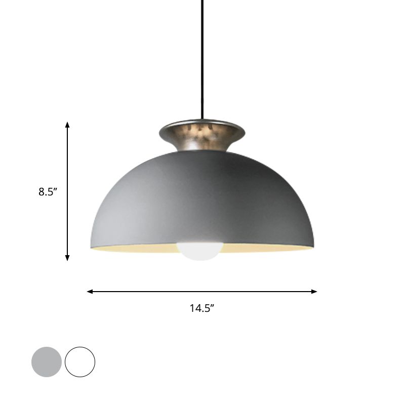 Lampada a ciondolo a cupola in alluminio Style Nordic 1 Snack Bar Light Suspension in grigio/bianco