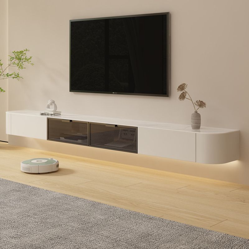 Contemporary Stone TV Stand Console White Floating TV Media Stand for Living Room