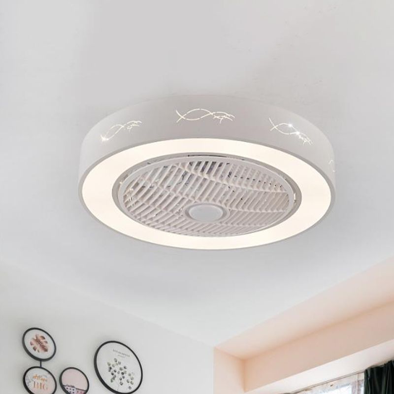 Ventilateur de salon de tambour 8 "de haut Light Metal contemporain LED Blanc 3 lames semi-flush Mount Lighting Fixture