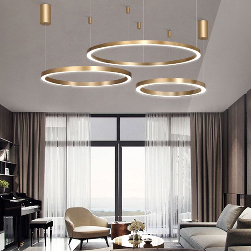 Aluminum Loop Shaped Chandelier Contemporary Gold LED Hanging Pendant Light