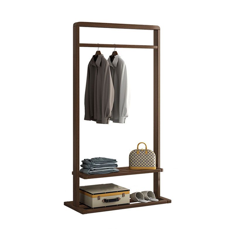 Modern Wood Hall Tree Hanging Rail Storage Shelving and Hooks Coat Hanger