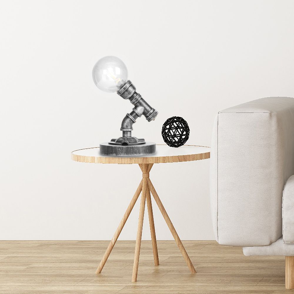 Globe Clear/Amber Glass Task Lighting Industrial Single Bulb Living Room Desk Lamp in Antique Silver