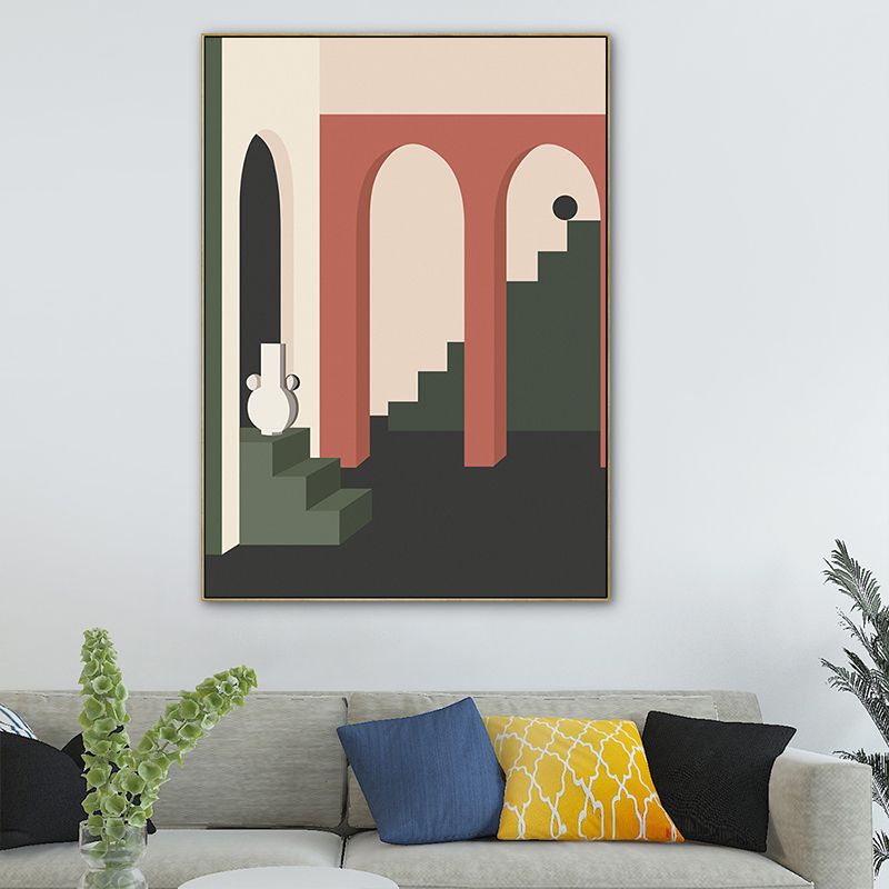 Architecture Perspective Drawing Canvas Print Dark Color Nordic Wall Art for Family Room