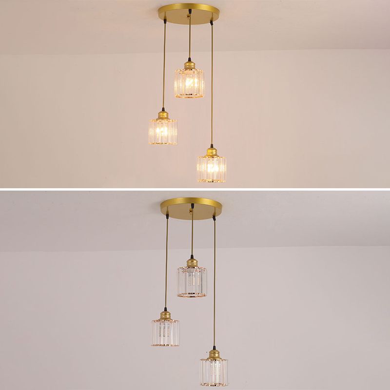 3 Lights Cylinder Multi Hanging Light Fixture Industrial Ribbed Glass Ceiling Light with Hanging Cord for Restaurant