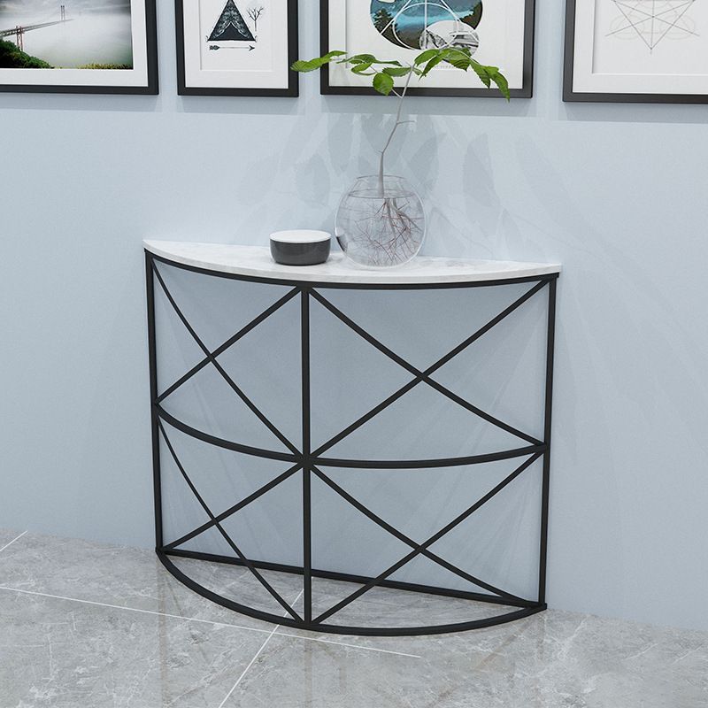 Contemporary Marble Console Sofa Table Half Moon End Table for Hall