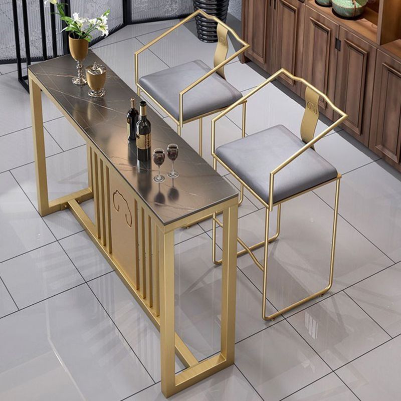 Polished Finish Stone Top Bar Table Glam Pub Table with Metal Frame