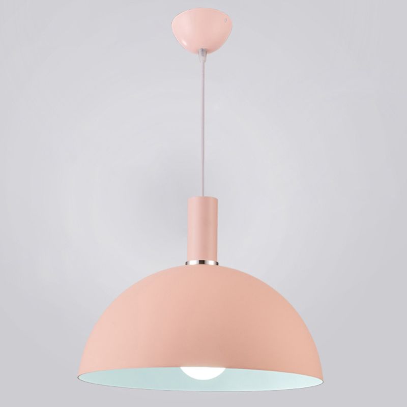 Aluminum Hemisphere Hanging Light Nordic 1 Head Pink and White Inner Pendulum Light for Bedroom