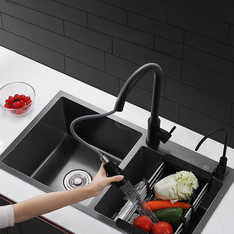 Contemporary Style Double Sink Stainless Steel 2 Holes Sink for Kitchen